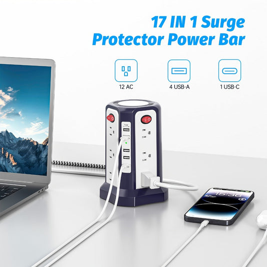 Power Strip Tower with USB Ports for Home Office, Multiple Model Options