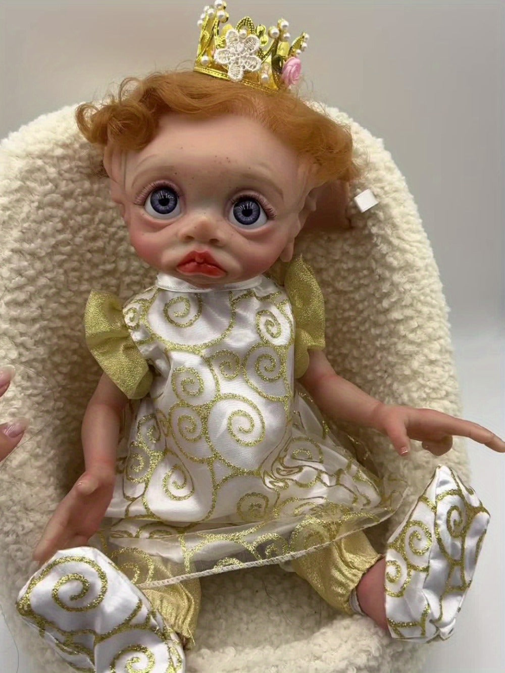 15-Inch Fairy Elf Reborn Doll with Wavy Hair and Random Crown