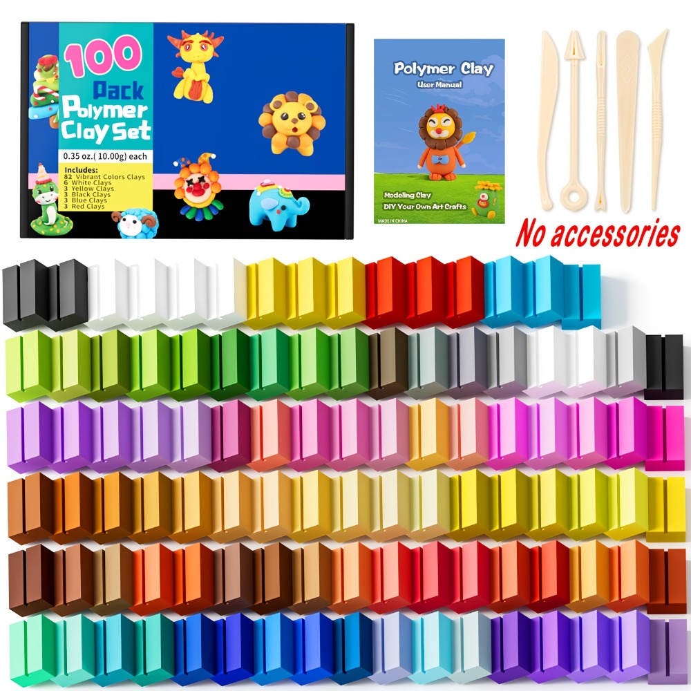 Oven-Bake Polymer Clay Kit in 50- or 100-Piece Options for Craft Projects