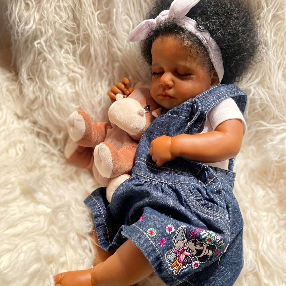 19-Inch Reborn Baby Doll with Curly Blue Hair and Sleeping Sounds