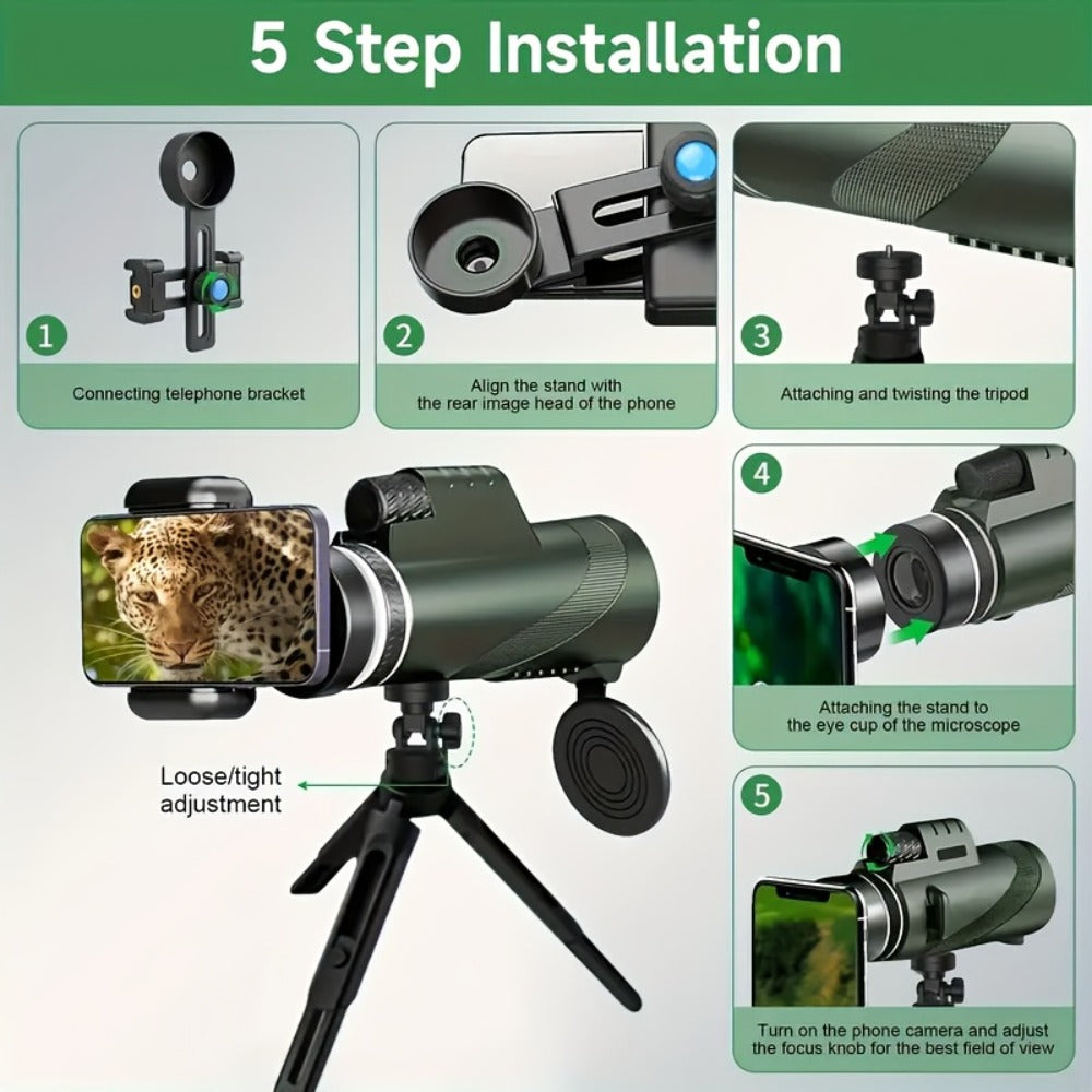 10x42 Monocular Telescope for Adults with Smartphone Adapter & Tripod | HD FMC Lens, Waterproof, Portable Handheld for Bird Watching, Hiking, Hunting, Camping, Concerts, Sports Events & Travel