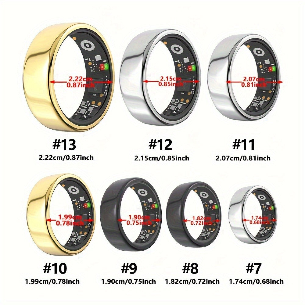 R18 Smart Ring Activity Tracker with 20+ Workout Modes – Sleep & Stress Monitor, Heart Rate, iPhone & Android Compatible, USB Charging, Silvery Black Golden (Size 7-13) Fitness Gift for Men Women