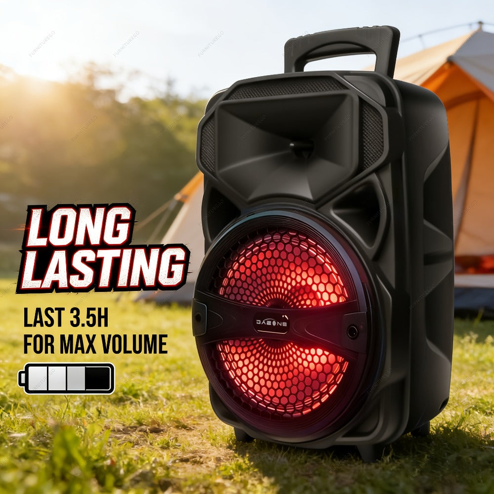1000W Karaoke Machine with Wireless Bluetooth Party Speaker, 8-Inch Subwoofer, Loud Sound System, FM Radio, EQ Mode, Strobe Lights, Wired Microphone & Remote Control for Adults and Kids