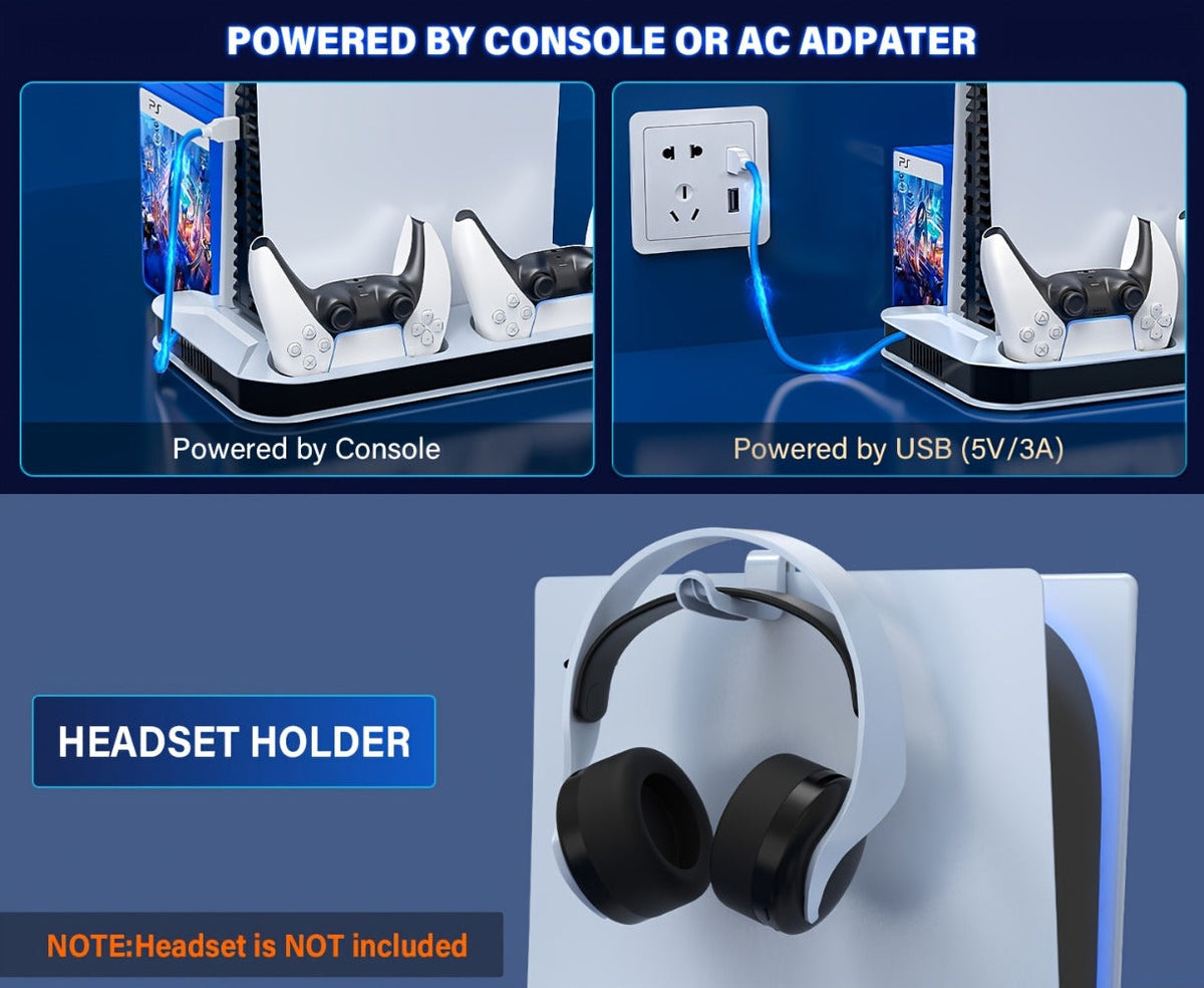 Auto Turbofan PS5 Cooling Stand with 3-Level Speed Control & Dual Controller Charger for PS5 / PS5 Slim / PS5 Pro – Charging Station for All PlayStation 5 Console Editions, Great Christmas Gift