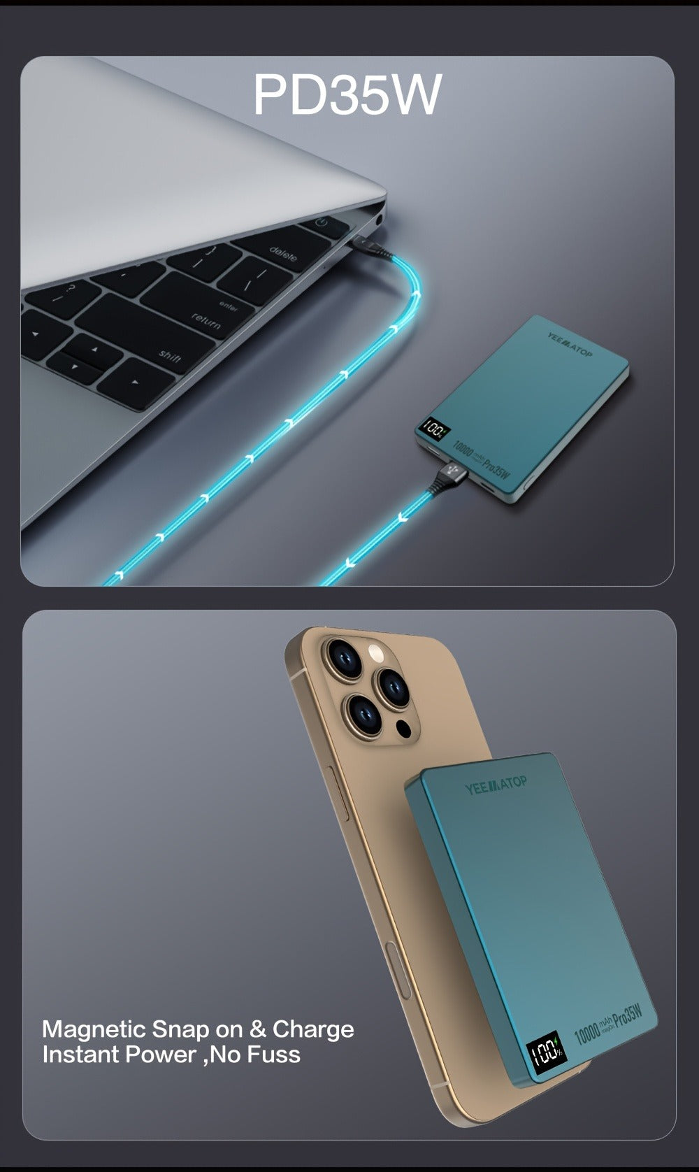 35W USB-C PD Magnetic Power Bank 10000mAh MagSafe Compatible, 30W QC 3.0 Wireless Fast Charging Portable Charger with PPS Support for iPhone 17 16 15 14 13 12 Android Samsung Galaxy