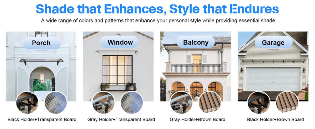 Window Awning Door Canopy Polycarbonate Overhang – UPF 50+ UV & Rain Protection, Leak-Proof Hollow Sheet, Weather-Resistant Outdoor Patio Awning for Doorways, Windows, Storefronts – Multiple Sizes & Colors