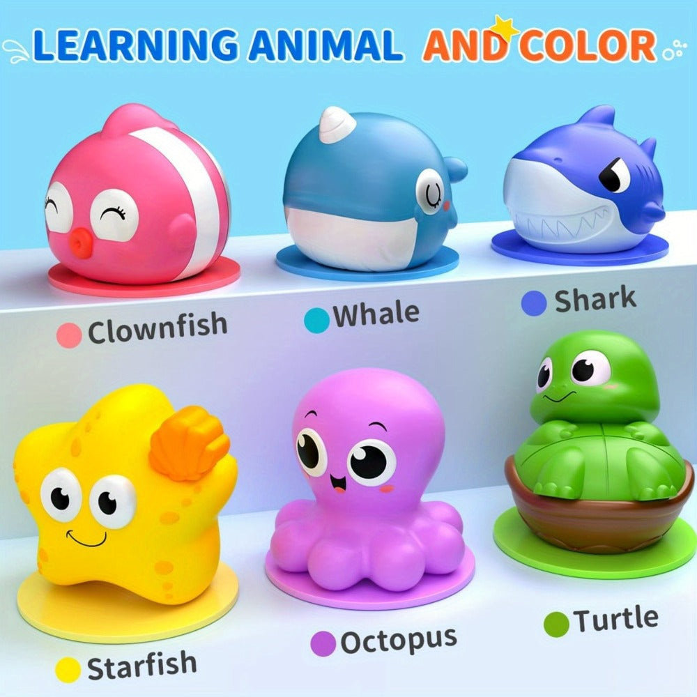 Ocean Animal Light Up Bath Toys 6 8 10 Pack – Glowing Sea Creature Floating Bathtub Toys for Baby Toddlers, Water Pool Toys for Boys & Girls, Random Colors Bath Time Gift Set