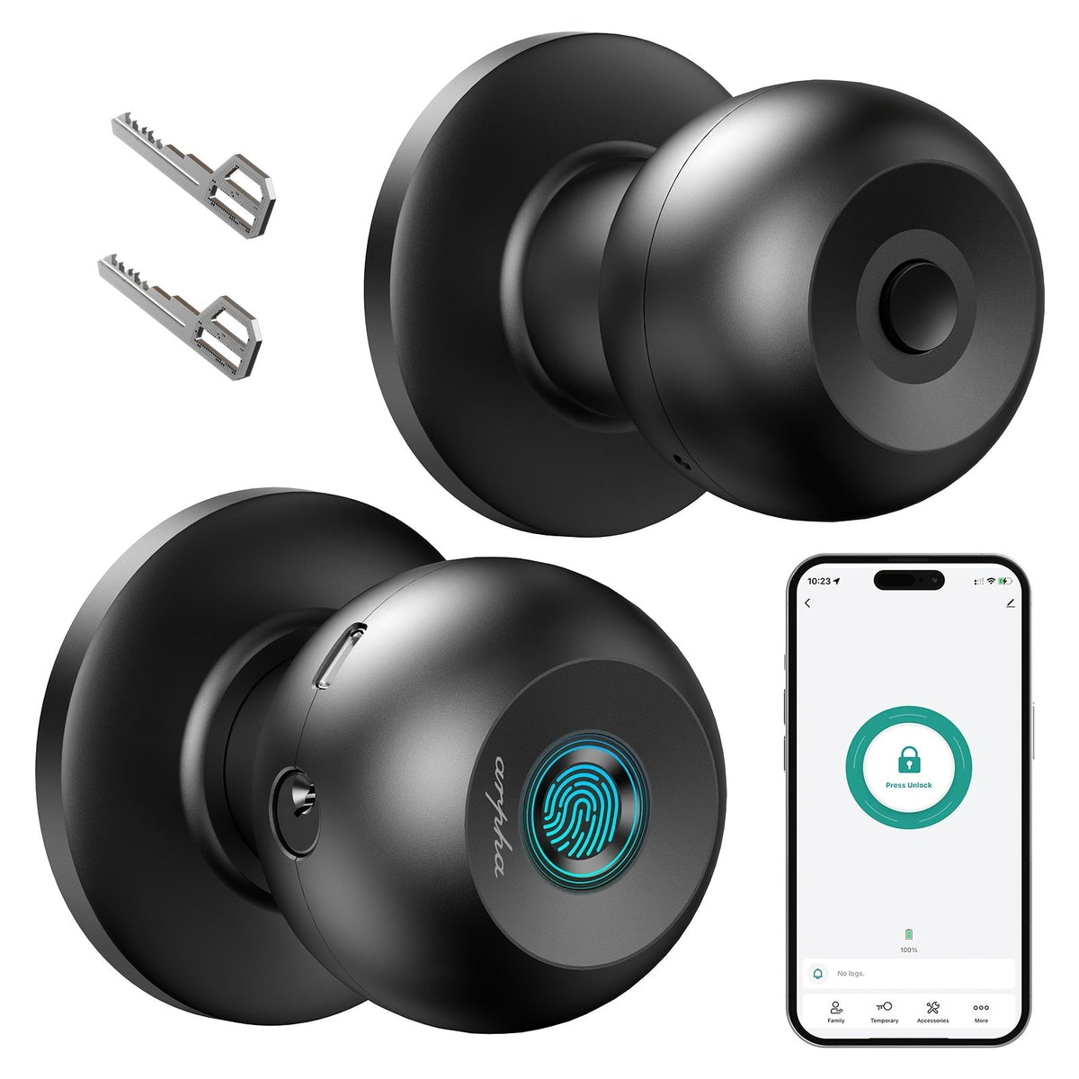 Arpha Smart Deadbolt Lock with Fingerprint Keypad & App Control - 4-in-1 Keyless Entry Door Lock, Auto-Lock, Passage & Privacy Mode, 50 Fingerprints & Codes, Zinc Alloy, Easy DIY Install