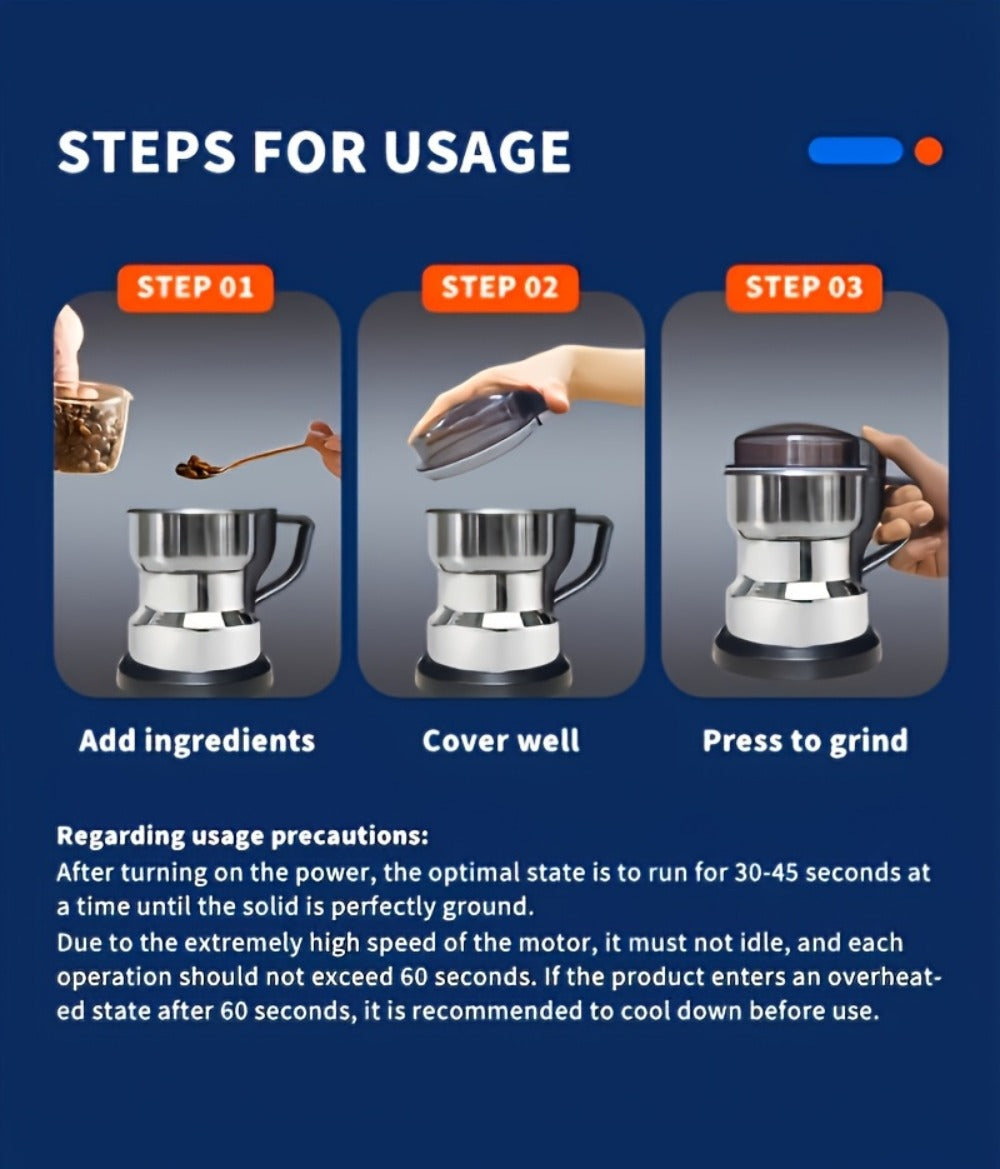 Electric Coffee Grinder 400ml 14oz 4-Blade Stainless Steel 10 Second Quick Grinding for Coffee Beans Spices Nuts Grains Dry Wet Dual Purpose Food Processor 25000 RPM