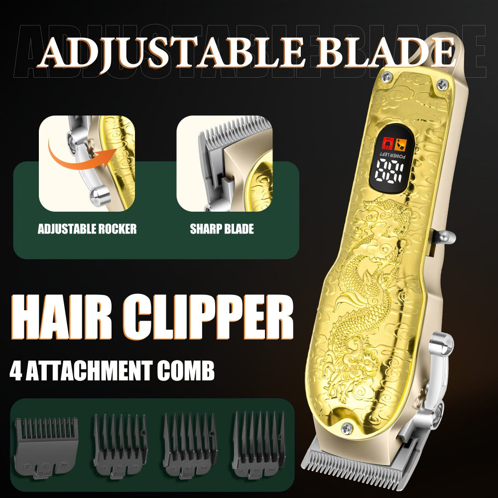 Men's Grooming Gift Set 3-Piece — LQT Cordless Hair Clipper, Electric Shaver & Hair Cutter with LED Display, Golden Dragon Edition, Premium Gift Box, Perfect Father's Day & Birthday Gift for Men