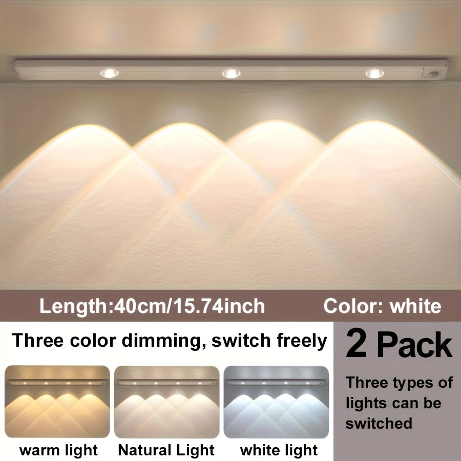 Motion Sensor LED Strip Light USB Rechargeable – 3-Color Dimmable Wireless Night Light for Kitchen, Wardrobe, Cabinet, Shoe Cabinet & Bedroom (20cm / 30cm / 40cm / 50cm, 1 or 2 Pack)