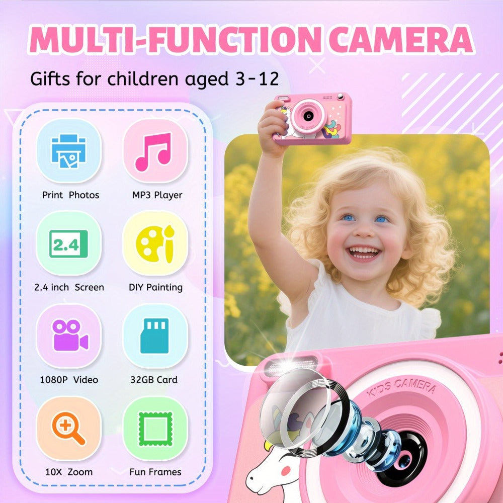 Kids Instant Print Camera 1080P HD, Polaroid Style Photo Printer Camera for Kids with 5 Rolls Paper & 32GB Card, Birthday Christmas Gift for Boys & Girls Ages 3-14, Green, Blue, Pink