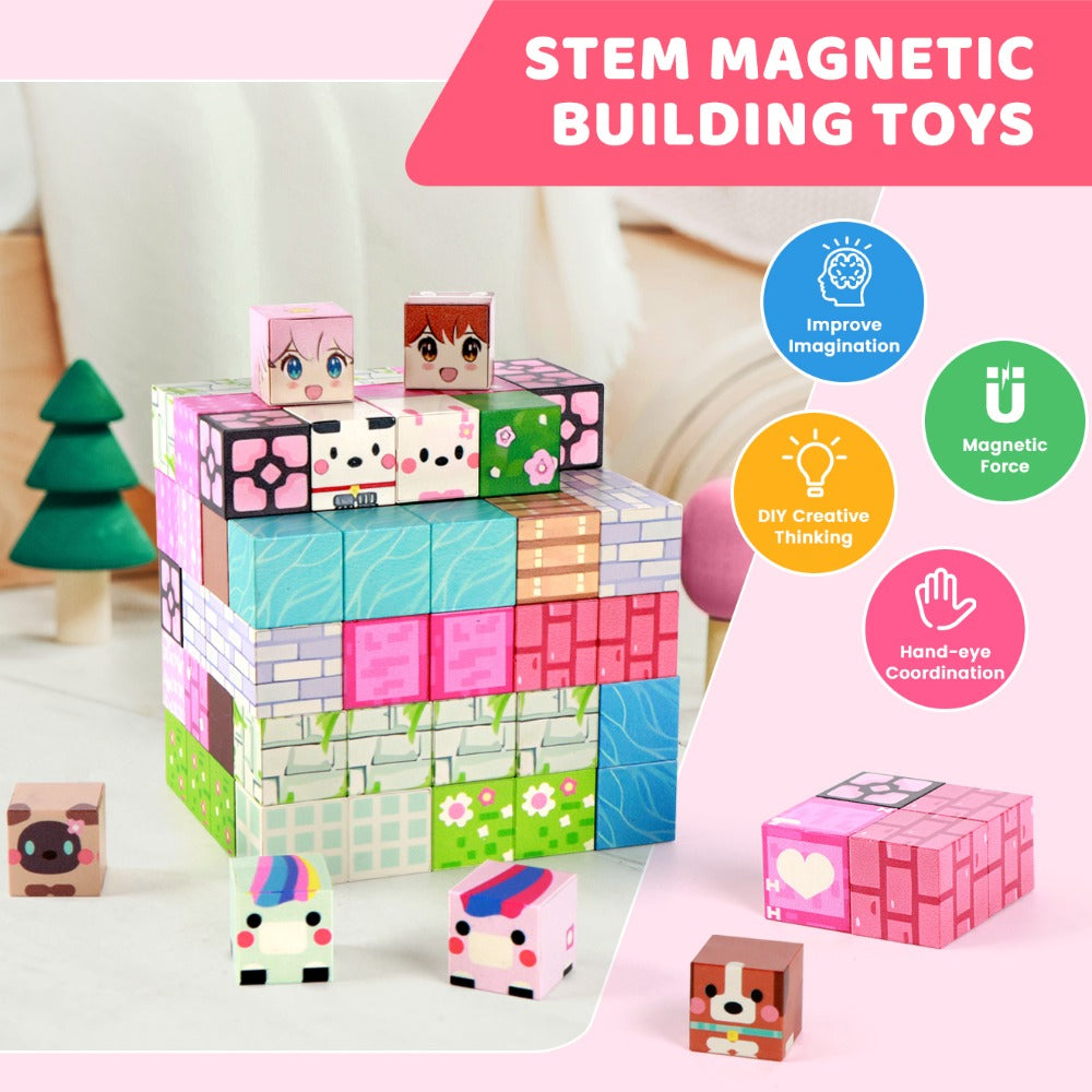 100-Piece Pink Forest Park Magnetic Building Block Set