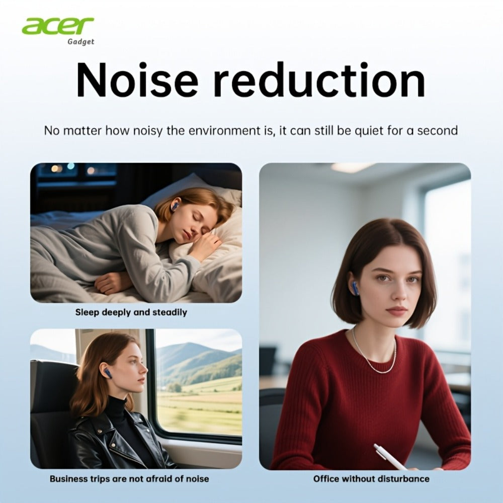 ANC Wireless Earbuds Acer Official TWS In-Ear Active Noise Cancellation Spatial Audio Low Latency Gaming Mode HD Calls Long Battery Life Sports Driving Earphones Navy Blue White
