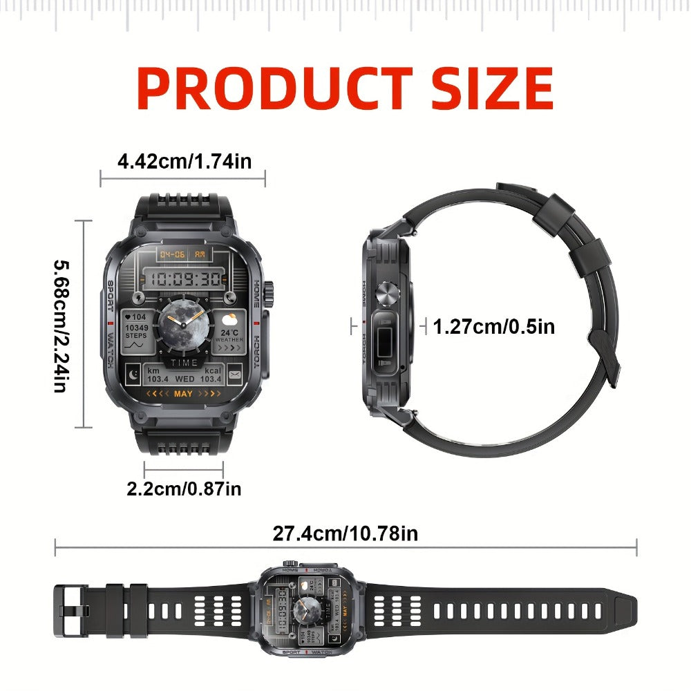 Flashlight Compass Outdoor Smartwatch for Men Waterproof 100+ Sport Modes Sleep Monitor Pedometer Calorie Tracker Rugged Hiking Camping Fitness Watch Compatible with iPhone – Black Pink Beige Orange
