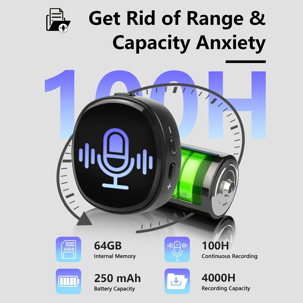 Voice Activated Recorder 64GB with AI Noise Reduction, Magnetic Digital Voice Recorder HD 3072kbps, 4000H Storage 100H Battery, Playback, 360° Mic, for Car Lectures Meetings Interviews