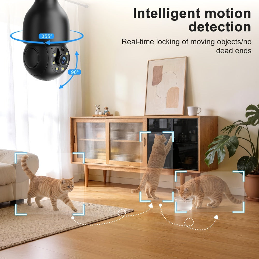 Smart Bulb Security Camera 5MP 360° Panoramic Pan-Tilt with Pet & Cat Dog Monitoring, Color Night Vision, Motion Detection Alarm, Two-Way Audio & Dual-Band WiFi 2.4G & 5G – Wireless Indoor Surveillance