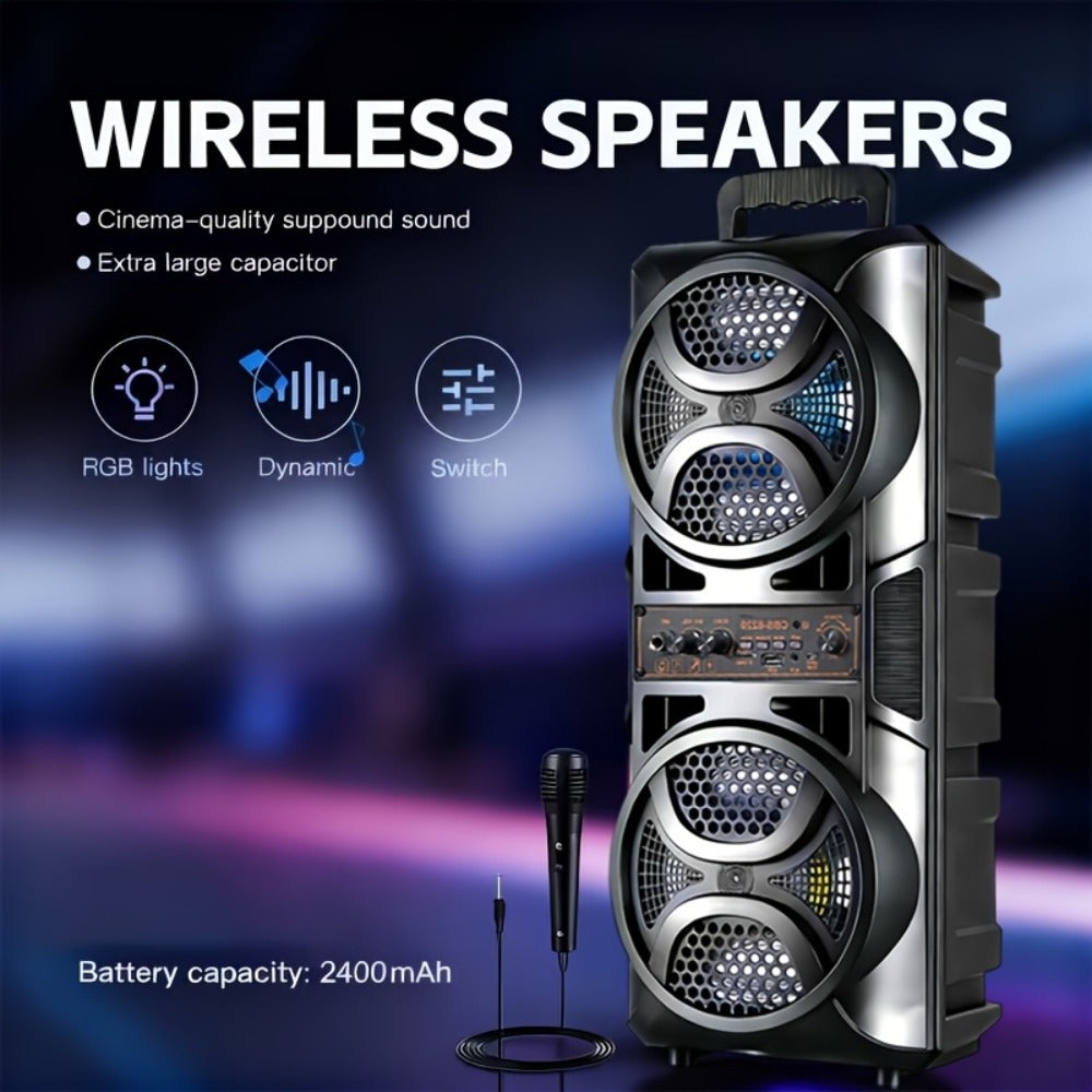 RGB Dual Speaker Portable Bluetooth Stereo Sound System with Subwoofer, Ambient Lighting, Two Speaker Sizes, Deep Bass for Party, Camping, Home Entertainment