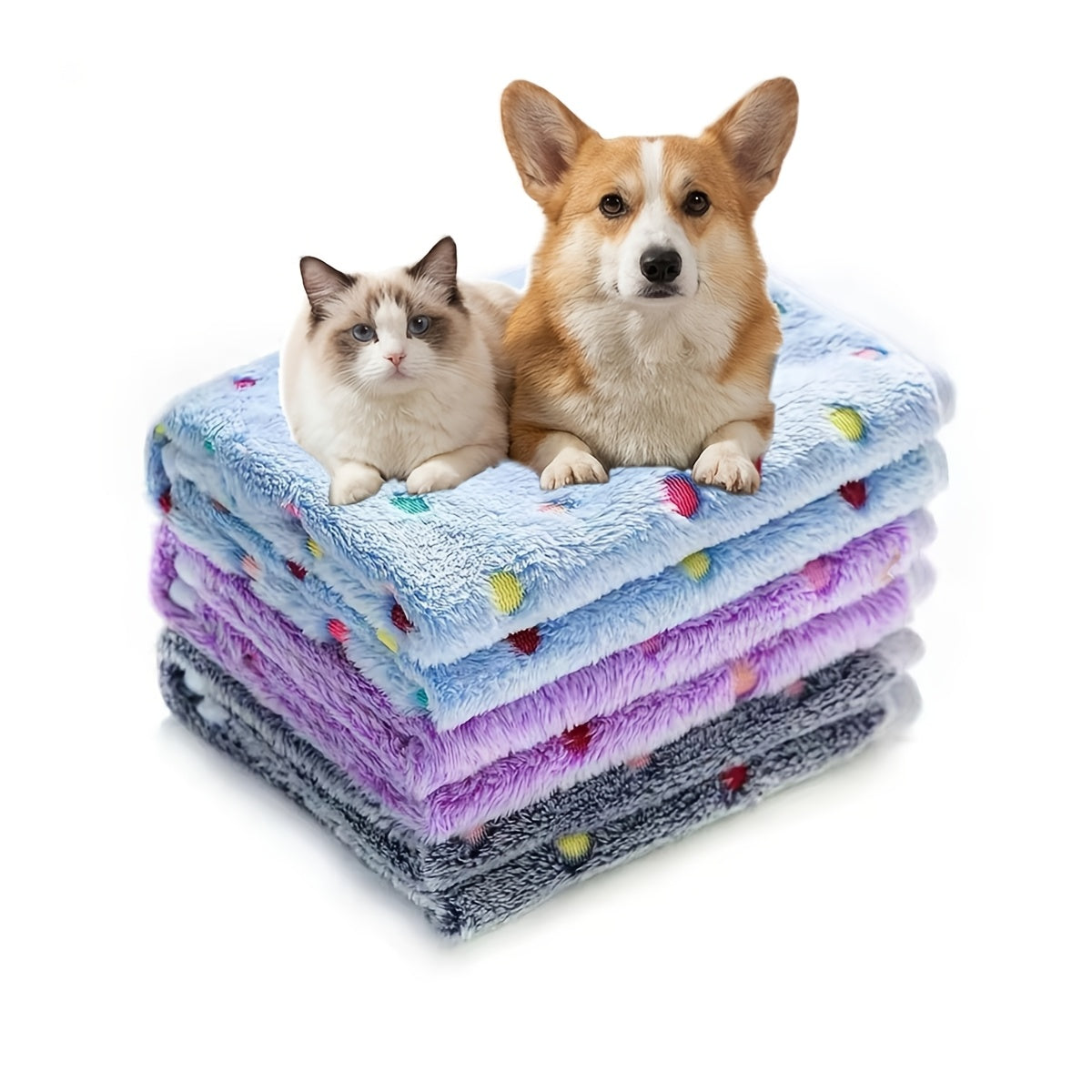 Pet Blanket 3 Pack - Super Soft Fleece Flannel Throw for Dogs Cats Puppies, Cute Paw Bone Elephant Dot Patterns, Small Medium Large Sizes, Cozy Dog Cat Blanket with Free Pet Drying Towel