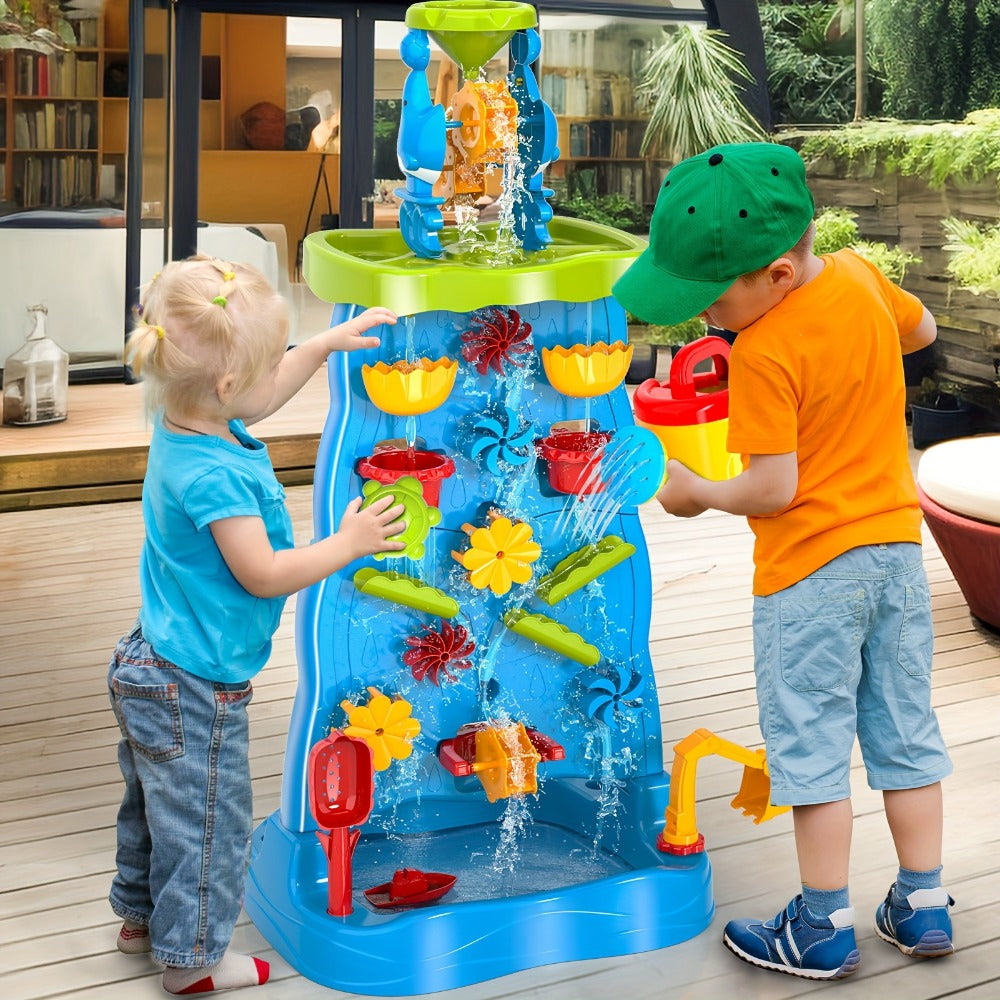Kids Water and Sand Play Table with Double-Sided Waterfall and Beach Zone