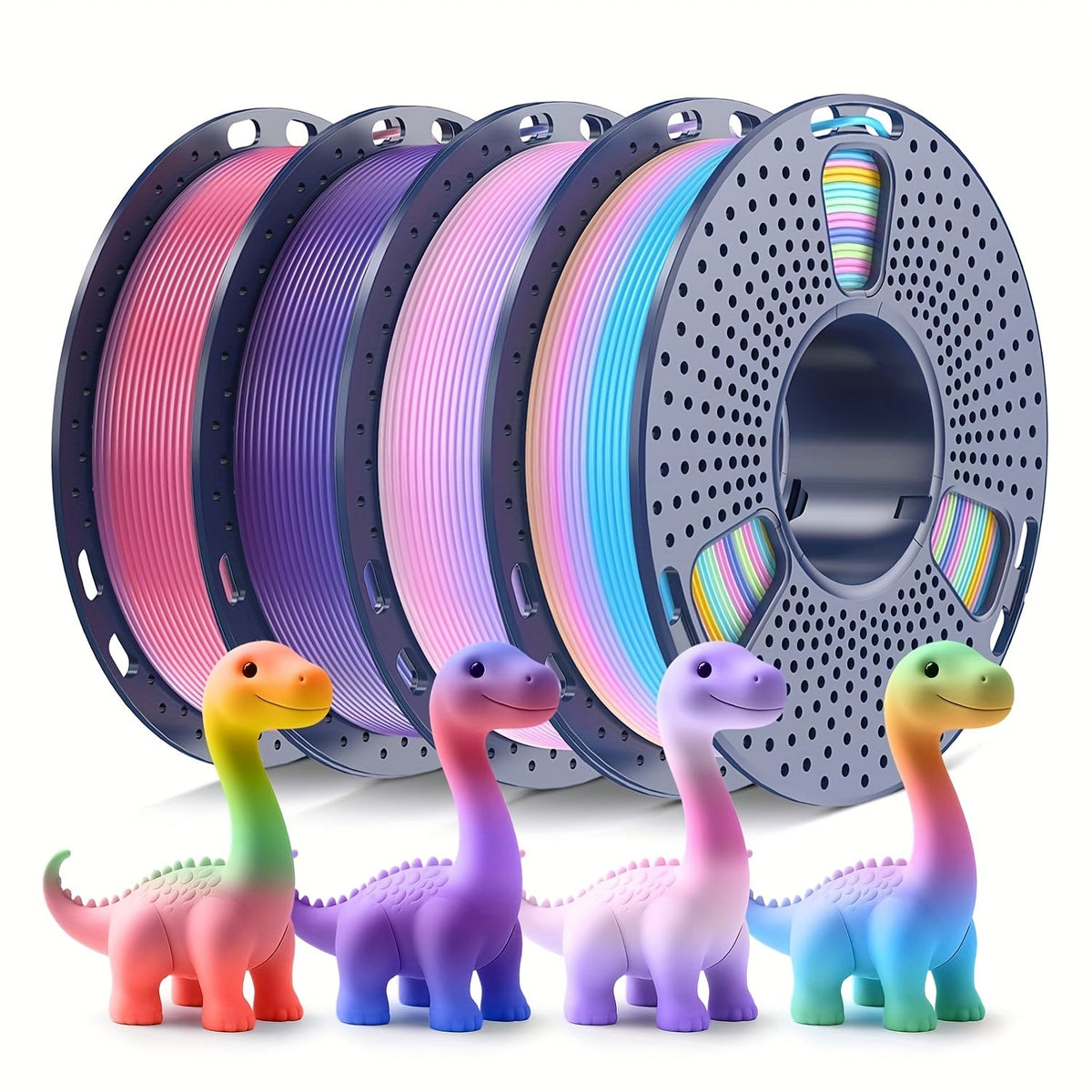 SUNLU Rainbow PLA Filament Bundle 4 Rolls 1.75mm 4x250g Fast Color Change Every 8 Meters Rainbow 01 02 03 04 Neatly Wound Vivid Multicolor Gradient FDM 3D Printer Filament
