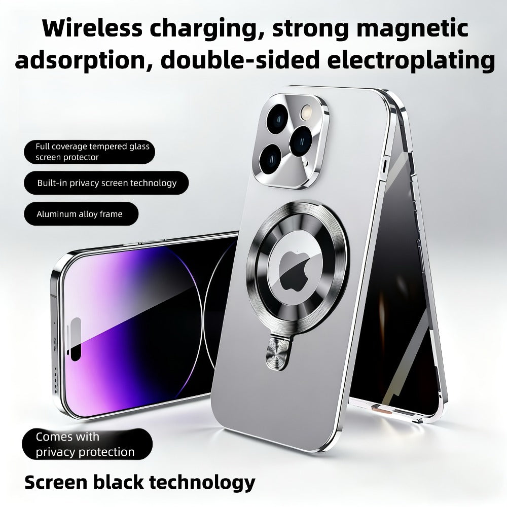 Privacy Screen iPhone Case Anti-Spy Dual-Mode Aerospace Metal Frame MagSafe Magnetic Shockproof Full Body Protection for iPhone 16 15 14 13 12 Pro Max Series – Business Travel Professional