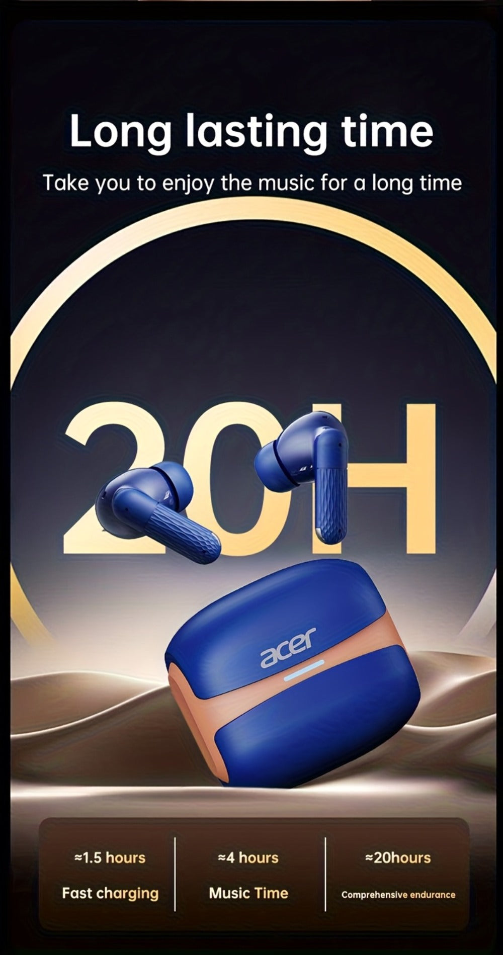 ANC Wireless Earbuds Acer Official TWS In-Ear Active Noise Cancellation Spatial Audio Low Latency Gaming Mode HD Calls Long Battery Life Sports Driving Earphones Navy Blue White