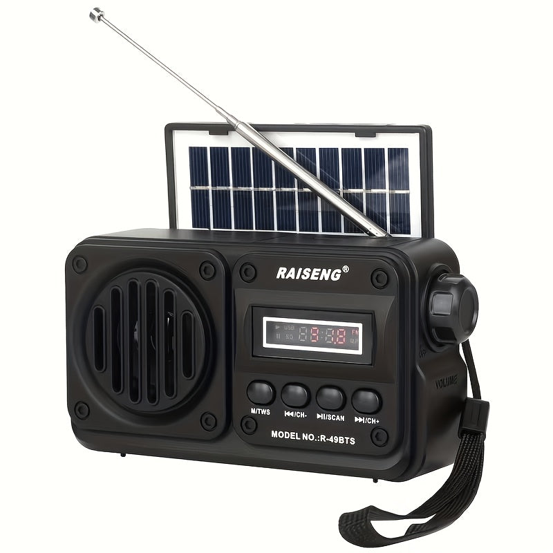 FM Portable Radio R-49BTS Retro Solar Panel Bluetooth Speaker, USB TF Card Playback, Loud Digital Radio for Indoor Outdoor Travel Emergency Camping, Independence Day Gift