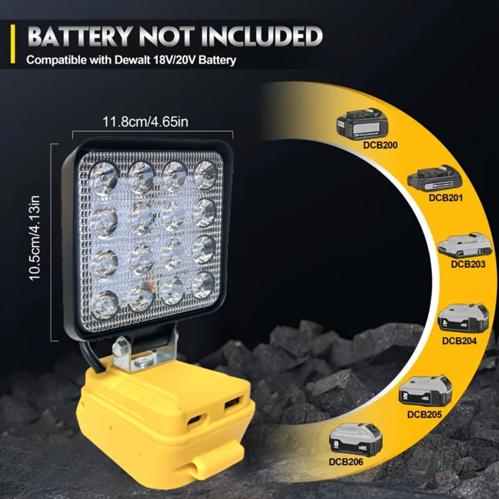 LED Work Light Compatible with DeWalt 20V Battery - 18W/84W Adjustable Floodlight, 4/8 Inch Portable Jobsite Light with USB & Type-C Ports, Angle Adjustable for Camping Automotive Repair Worksite