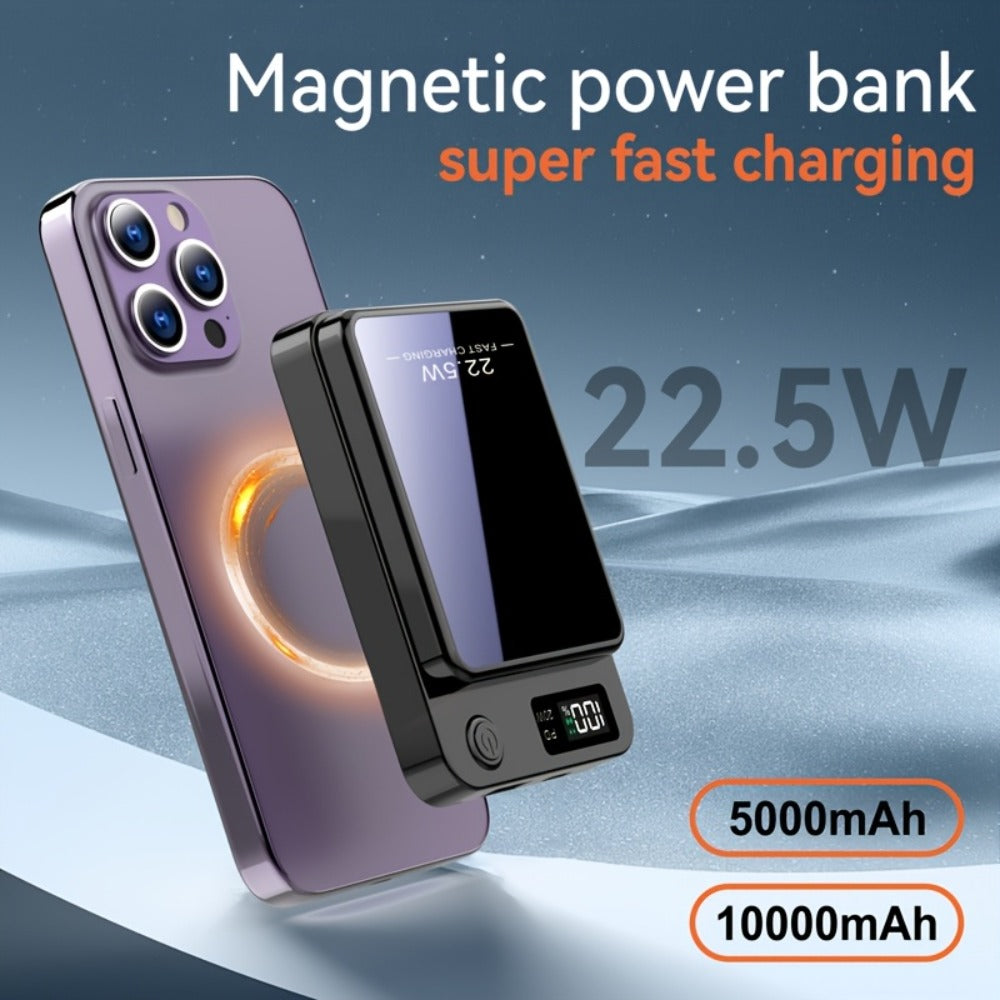 15W Wireless 22.5W Fast Charge Magnetic Power Bank 10000mAh 15000mAh, MagSafe Compatible Portable Charger USB-C LED Display Slim Lithium Polymer Battery for iPhone Android Samsung – Cable-Free Charging