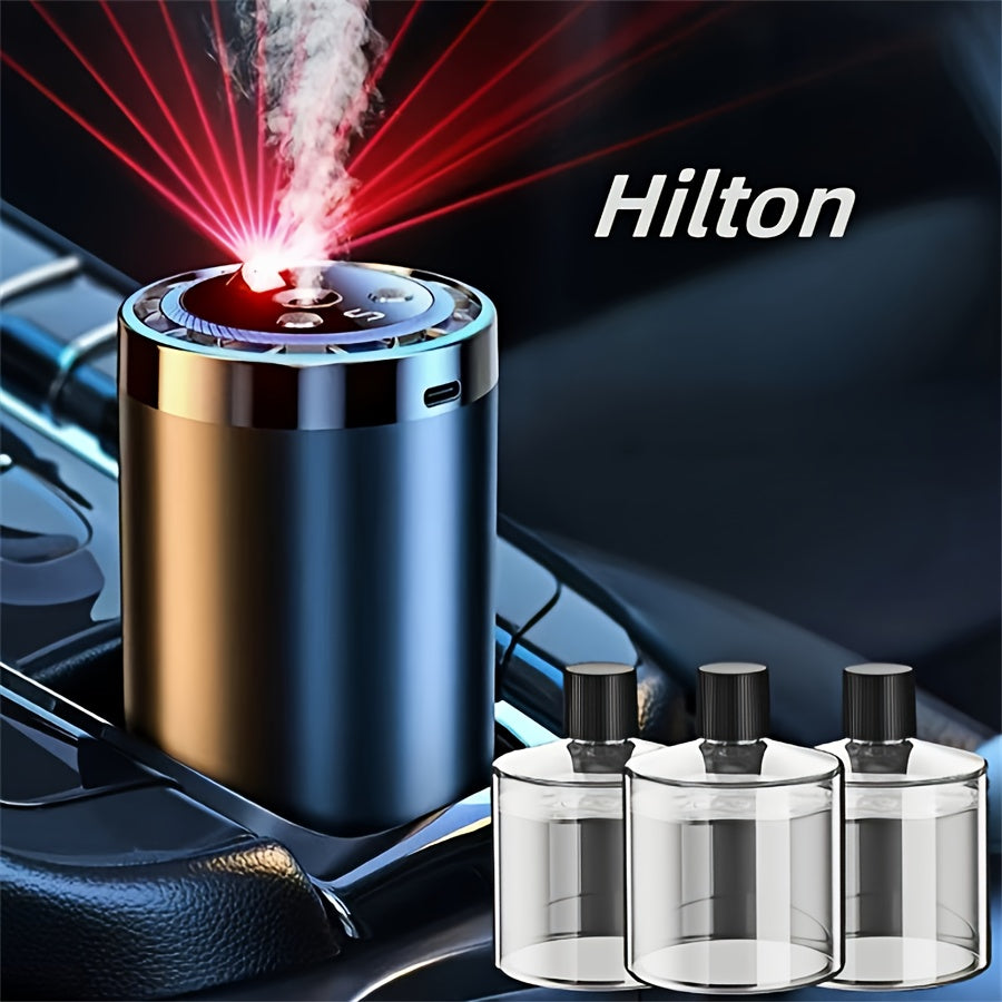 4-in-1 Car Air Freshener Diffuser with Starry Sky Projection – Aromatherapy Humidifier Dynamic Ambient Light, USB Powered, Hilton Cologne Ocean Scents, Fits All Cars | 1 or 3 Bottle Bundle