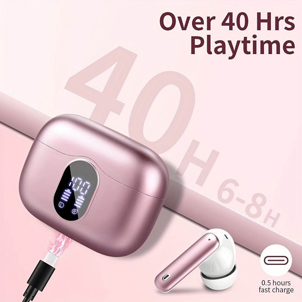 Bluetooth 5.3 Wireless Earbuds with Noise Cancelling Mic & LED Display, Deep Bass Stereo in-Ear Headphones, 36H Playback, Compatible with iPhone Android Laptop Tablet for Sports Gym Travel