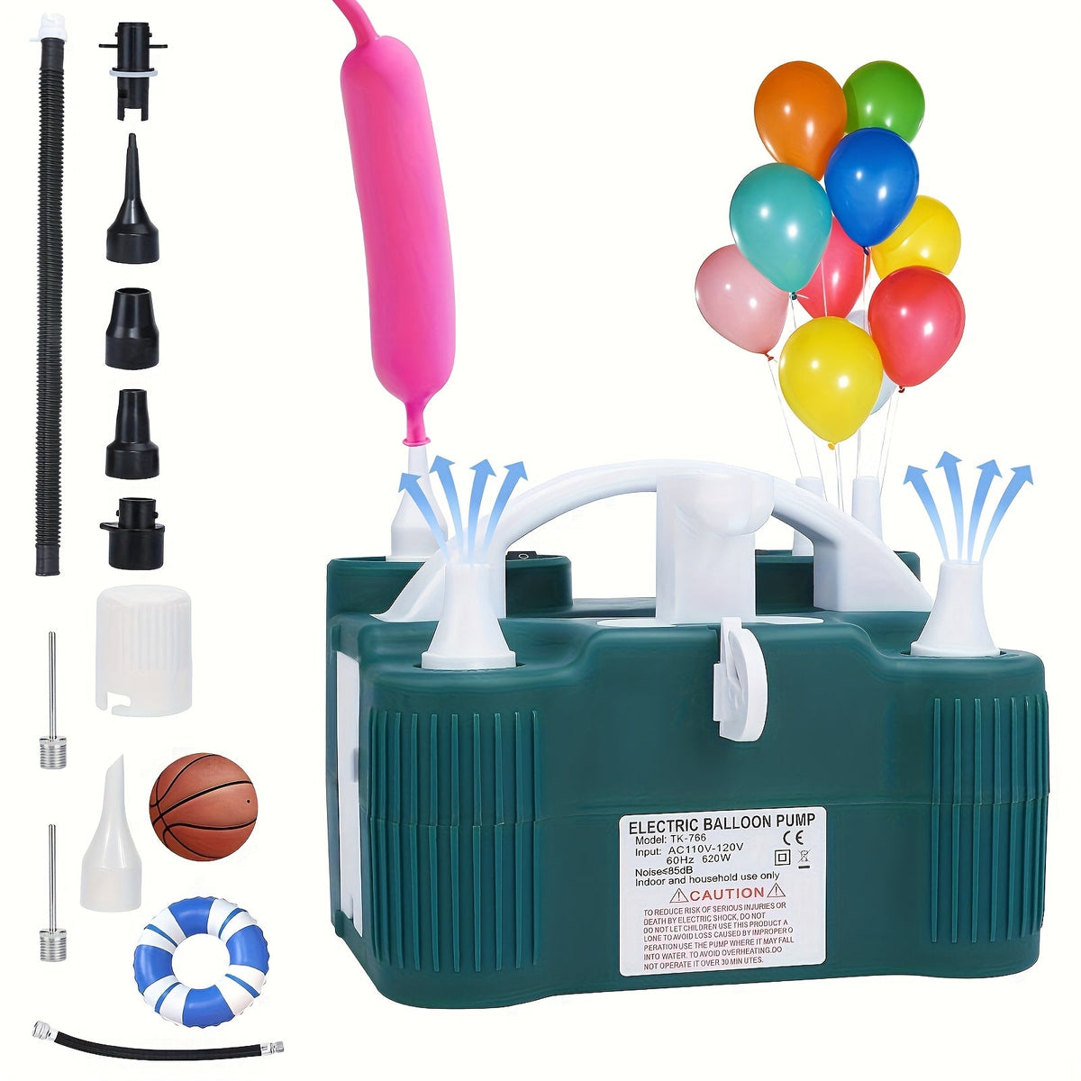 Electric Balloon Pump 3-in-1 Triple Inflating Ports | Fast Air Inflator Deflator for Latex Foil 260Q Balloons Swimming Rings Air Mattress | Portable Electric Balloon Inflator Purple Green