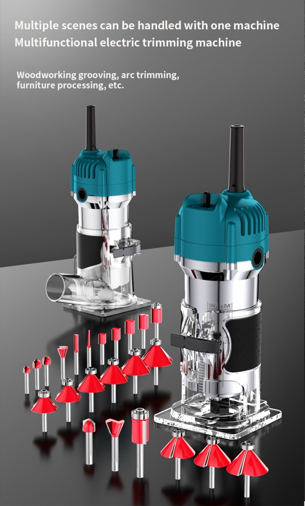 Wood Router Carving Machine Electric Trimmer – Wood Slotting, Drilling & Engraving Tool with Optional 15pc Milling Cutter Set, for Woodworking, Furniture Making & DIY Crafts