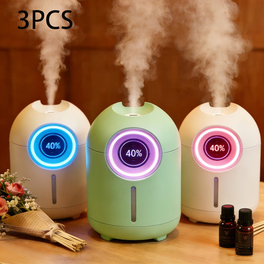 Mini Aroma Humidifier Set of 3 with LED Night Lights, Adjustable Mist, White and Green