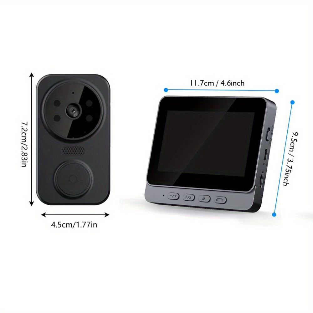 No WiFi Video Doorbell with 4.3" Indoor Monitor 1080P FHD – 120° Wide Angle, 850nm Night Vision, Two-Way Video Intercom, 2-Month Battery, SD Card Storage up to 256GB, One-Key Setup, Black