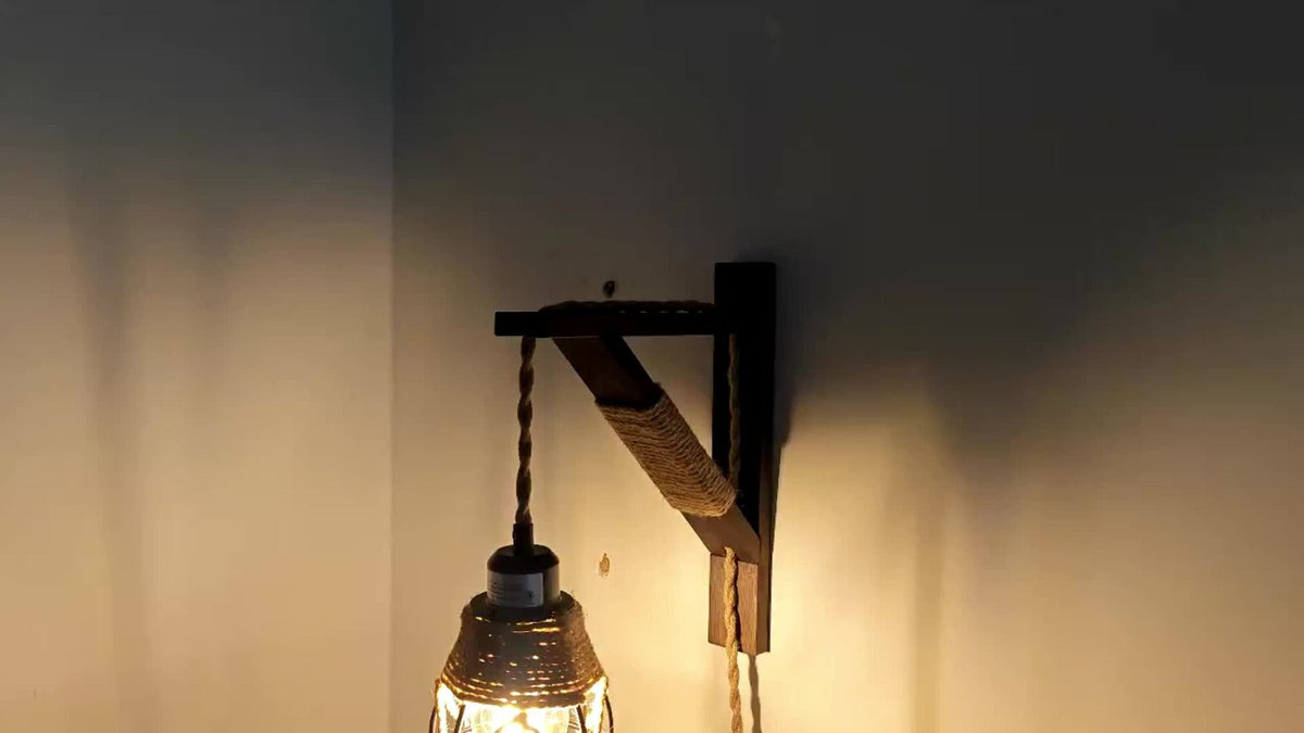 Plug In Wall Sconces Set of 2 or 1 – Rustic Farmhouse Wall Lamp with Metal Cage & Wooden Bracket, Plug-Into-Outlet Hanging Light for Bedroom, Living Room & Headboard