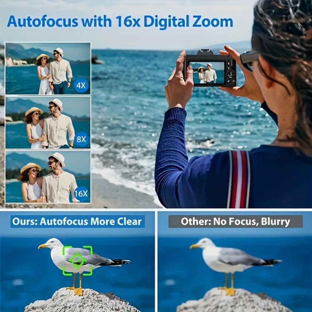 1080P Mini Digital Camera for Photography Vlogging 2.4" LCD 16x Zoom 9.88mm Wide-Angle Lens Compact Travel Camera with 32GB Memory Card Included Cool Gift