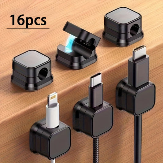 Magnetic Cable Organizer Clips, 16-Pack Self-Adhesive Holders for Desk Cords