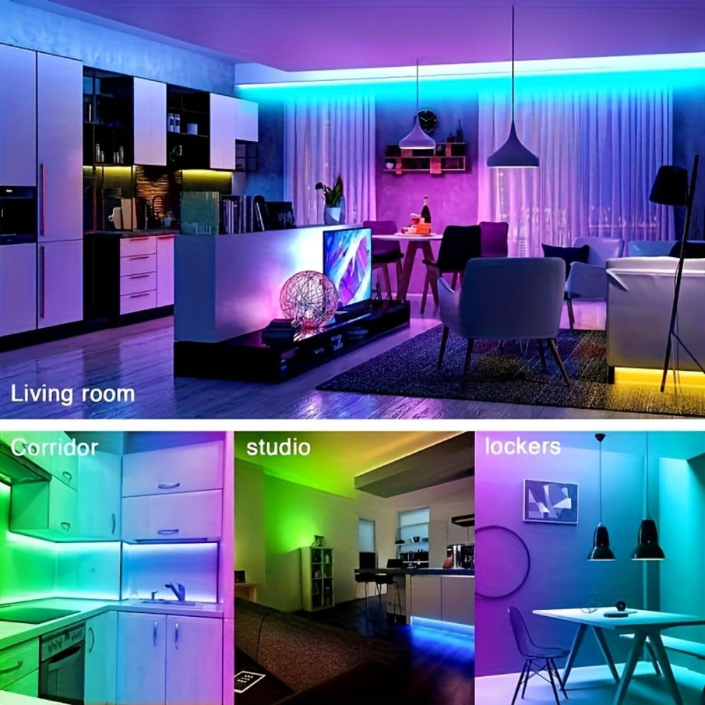 RGB LED Strip Lights 32.8ft Bluetooth Music Sync - 5050 Color Changing Tape Light, 44-Key IR Remote, App Controlled, Cuttable for Bedroom, Gaming Room, Party, TV Backlight & Christmas Decoration