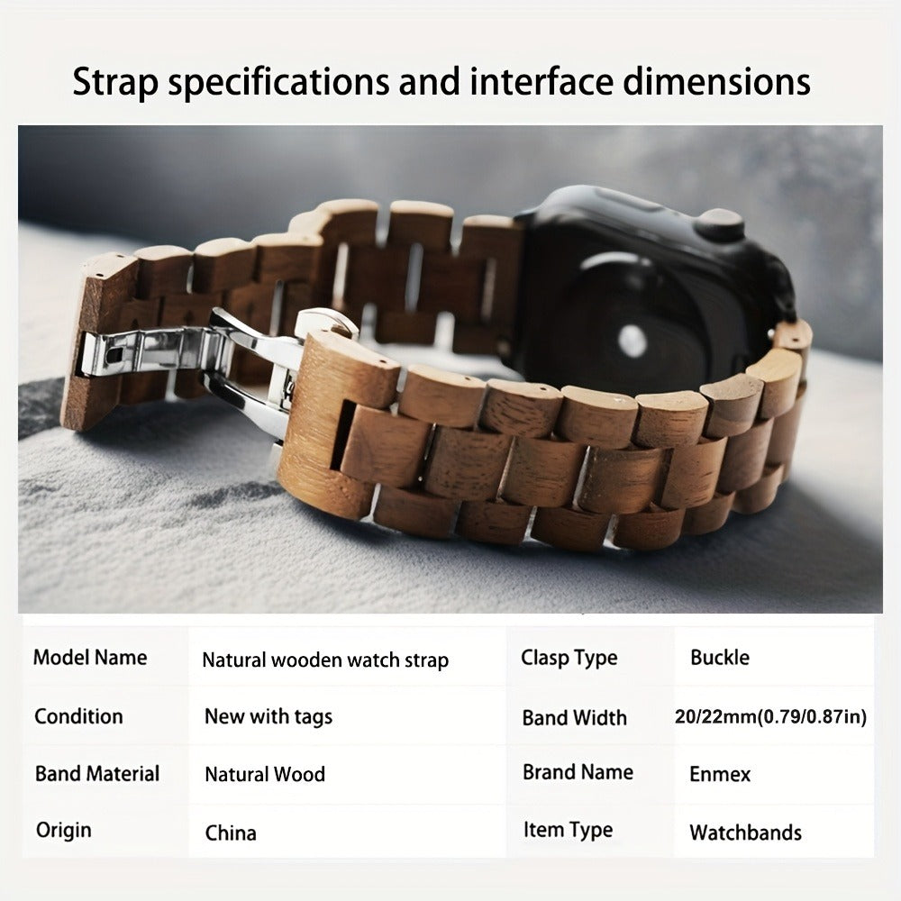 Wood Apple Watch Band Natural Walnut & Blackwood Replacement Strap – Lightweight Adjustable Buckle, Compatible with Apple Watch Series 3–10 SE Ultra 38 40 41 42 44 45 49mm – Dark Brown Black Mixed