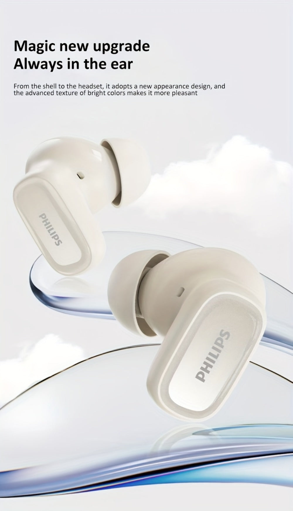 Philips TAT2569 Active Noise Reduction Wireless Earbuds, Dual Beamforming Mics 18H Playtime Bluetooth 5.4, Touch Control Secure Sport Fit Type-C Charging, Compatible with iPhone Android, Gift for Men Women