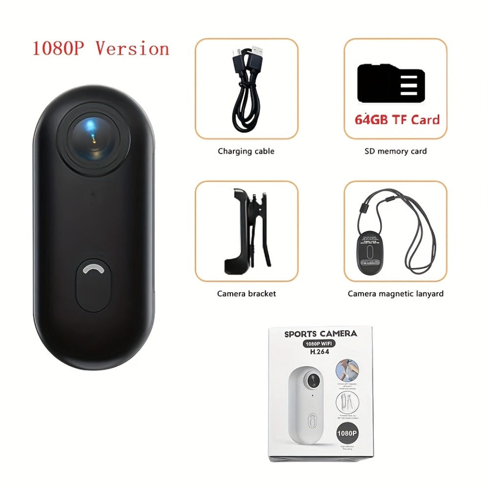 Thumb Action Camera 4K 1080P Mini Sports Camera, Auto Exposure, 800mAh Rechargeable Battery, TF Card Compatible, Compact Wearable Cam for Cycling Hiking Vlogging Outdoor Sports