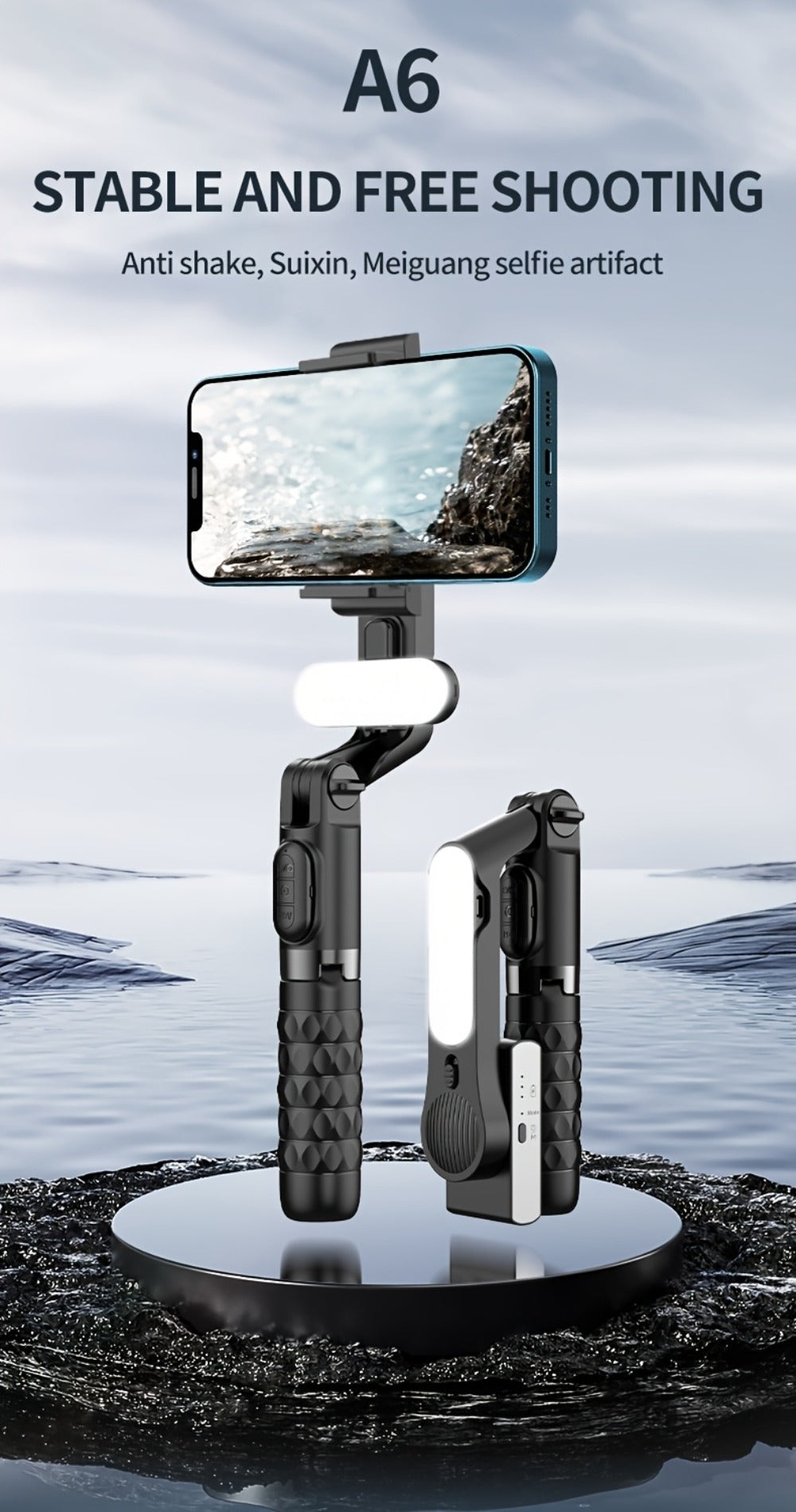 3-in-1 Phone Gimbal Stabilizer with Selfie Stick & Tripod Stand – 1-Axis Anti-Shake Handheld Stabilizer for iPhone & Android, Wireless Remote Control, 400mAh Rechargeable Battery, Foldable Portable Vlog