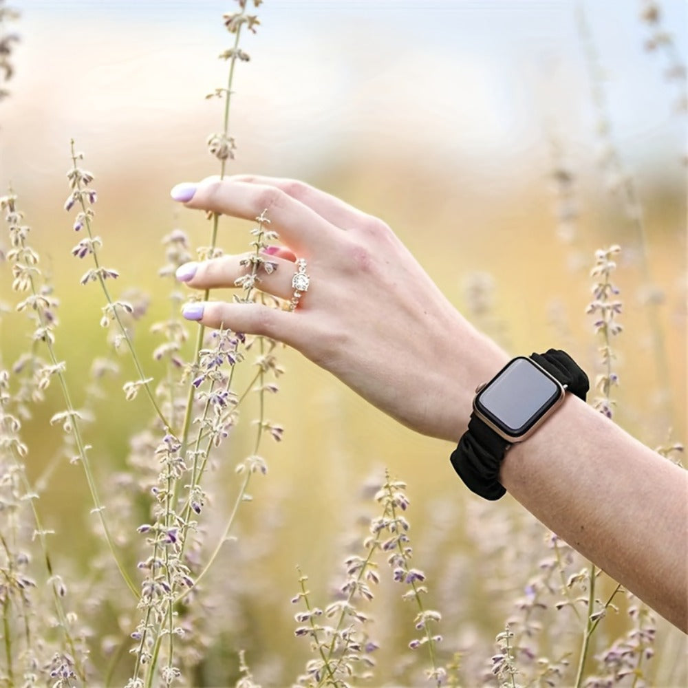 Nylon Elastic Apple Watch Band Women 4-Pack Adjustable Loop Aluminum Butterfly Clasp Strap Compatible with Apple Watch Ultra SE Series 9 8 7 6 5 4 3 2 1 38mm 40mm 41mm 42mm 44mm 45mm 49mm