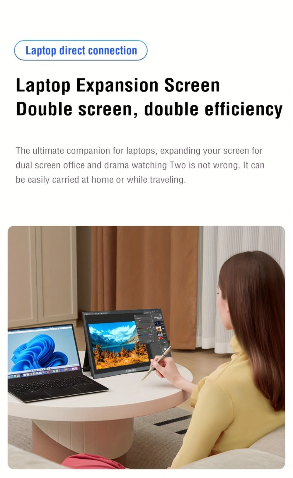 Anmite 10.5" IPS Portable Monitor 1280P 100% sRGB USB-C, Laptop Second Screen Gaming Extension Display for Mac PS4 PS5 Raspberry Pi Switch Steam Deck, Ultra-Slim Travel Monitor