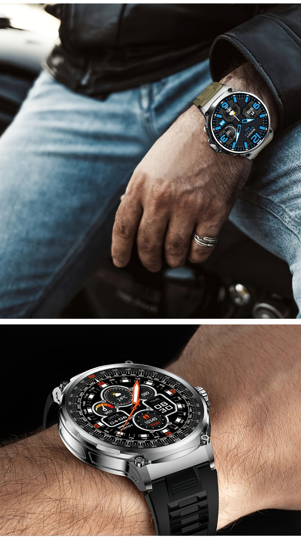 710mAh Long Battery Outdoor Sports Smartwatch for Men – 360x360 HD Screen Wireless Calling High-Quality Speaker Music Control Sports Tracking Sleep Monitor Dynamic Dial Silver Black Gift