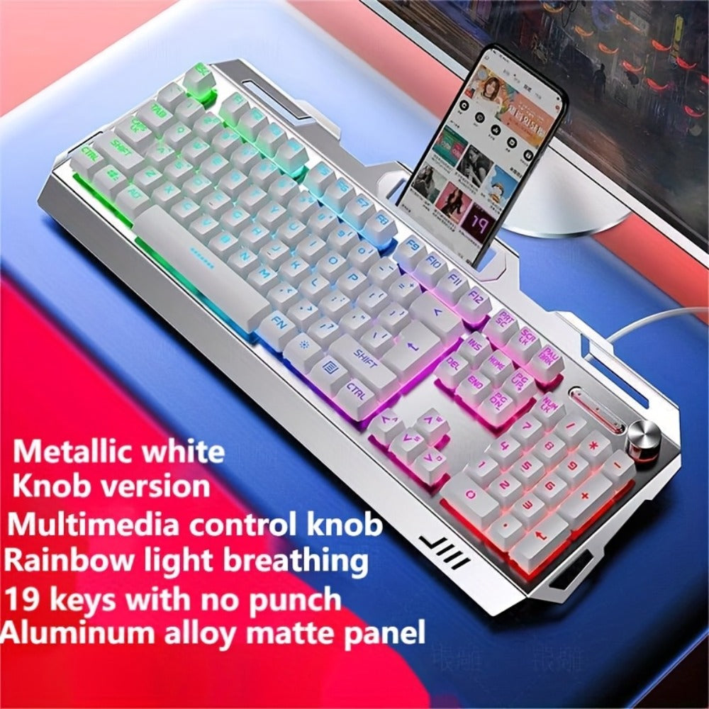 LED Backlit Wired Gaming Keyboard 104 Keys Full Size – Quiet Ergonomic Design, Adjustable Volume Knob, USB Powered, Compatible with Desktop and Laptop Computers, Office and Home Use