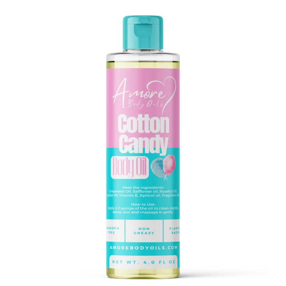 Cotton Candy Body Oil for Women — Strawberry Raspberry Spun Sugar & French Vanilla Fragrance Moisturizing Skin Oil, Sweet Scented Body Oil Gift for Teen Girls and Women