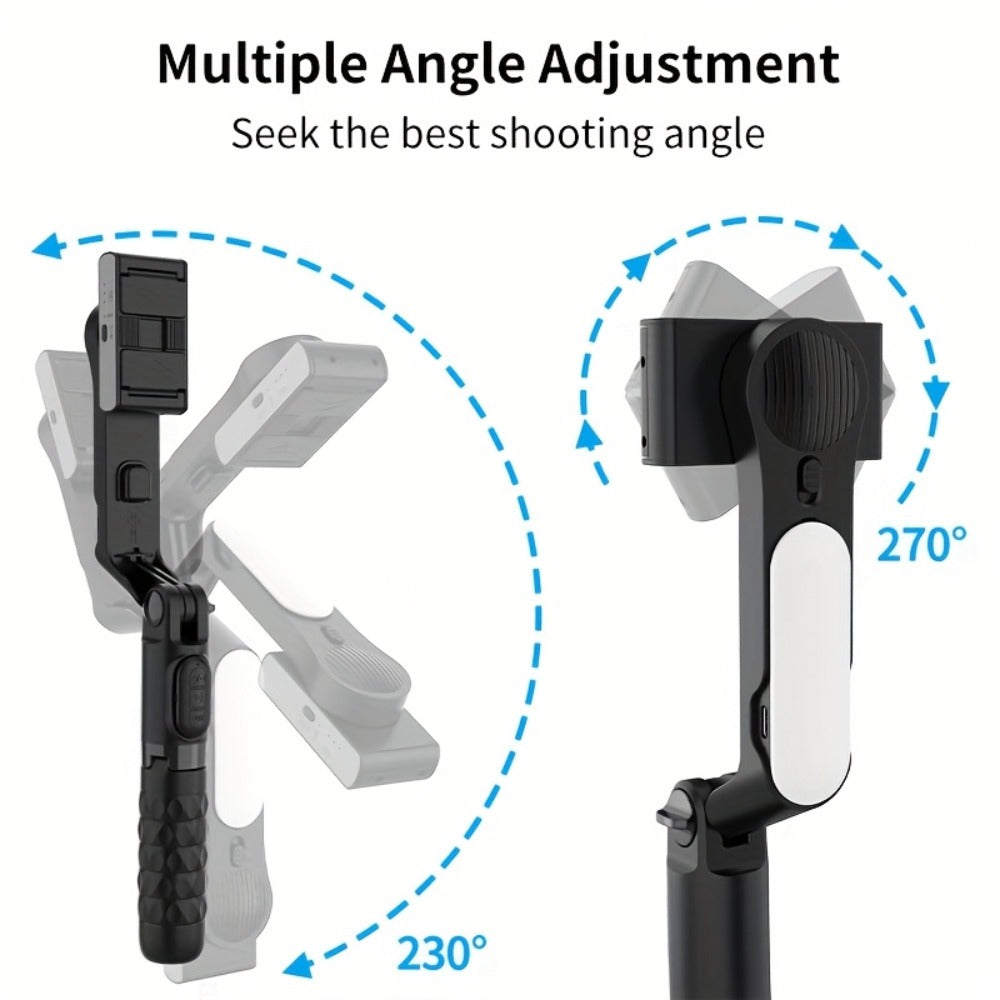 3-in-1 Phone Gimbal Stabilizer with Selfie Stick & Tripod Stand – 1-Axis Anti-Shake Handheld Stabilizer for iPhone & Android, Wireless Remote Control, 400mAh Rechargeable Battery, Foldable Portable Vlog
